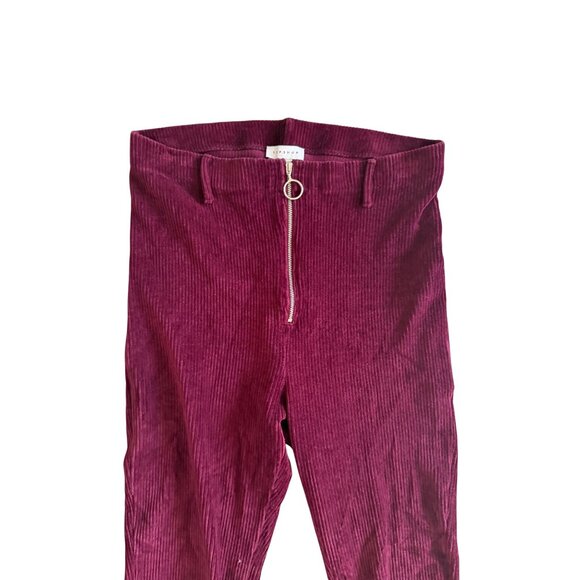 TOPSHOP Cranberry Textured Flare Leg High Waist Pull On Pants Size 10 Tall - Picture 6 of 8